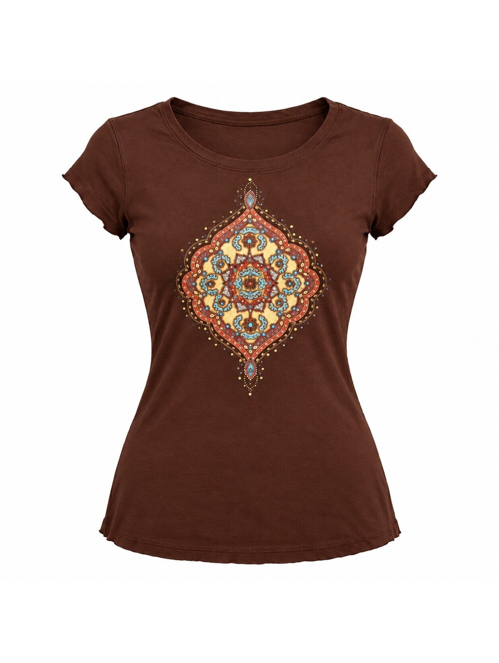 F.A.N.G. Y2K Brown Mandala Boho Baby Tee Womens L Fairy Grunge Earth Tone